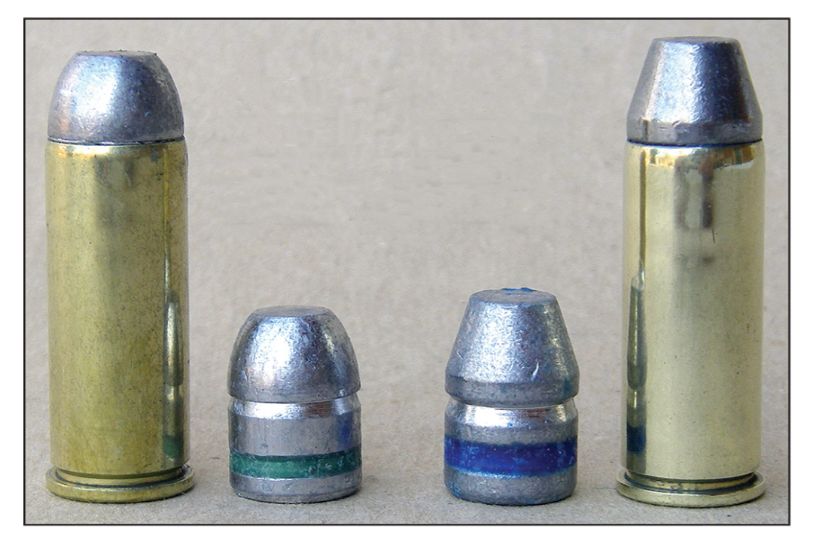 The Oregon Trail .45-caliber, 250-grain RNFP (left) and Rim Rock 260-grain TC bullets can be used with the same powder charges.